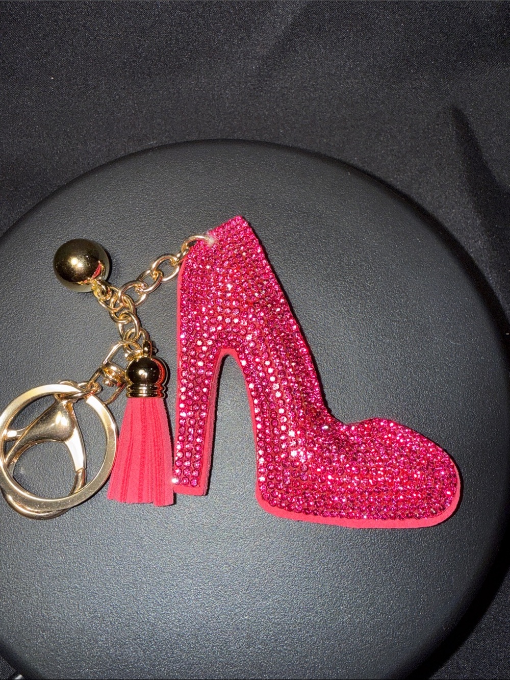 Pink Crystal High Heel Keychain Charm - Gold Hardware